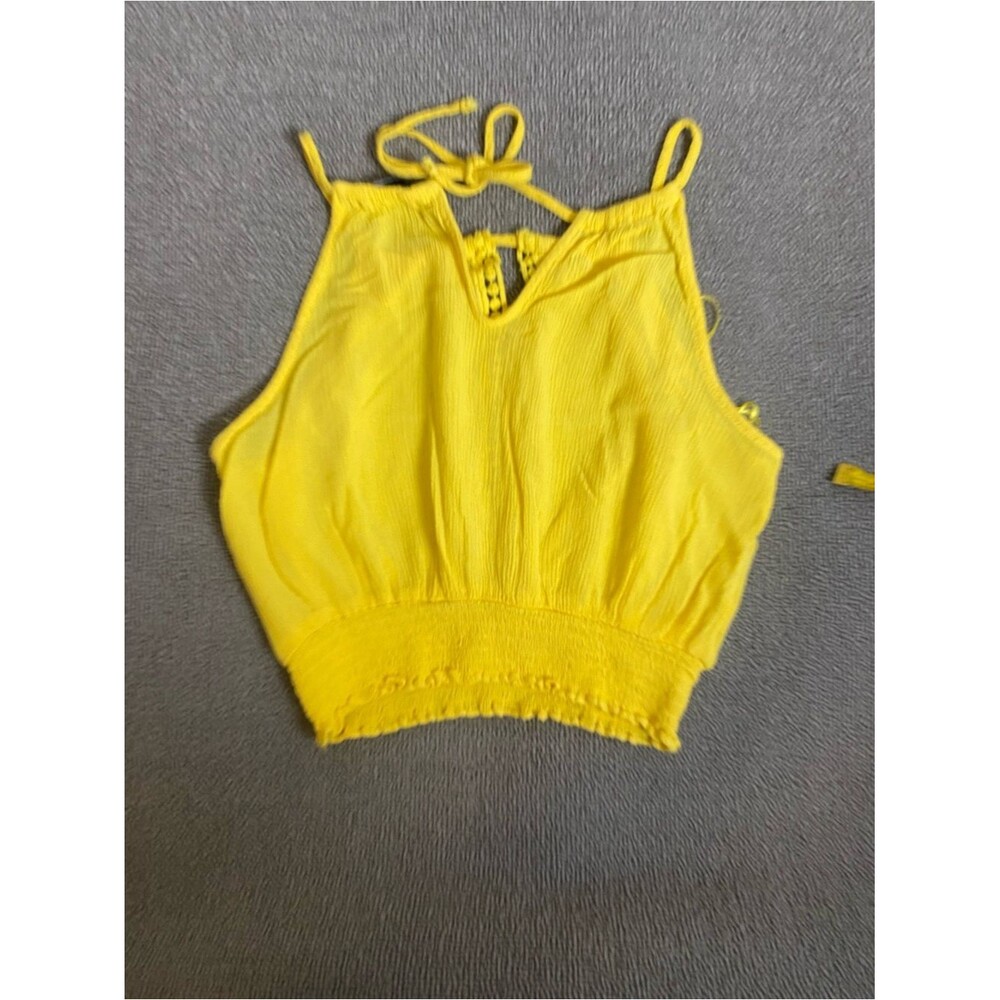 Ambiance Bright Yellow Halter Crop Top- Summer Beach Vacation Spring - Picture 2 of 5